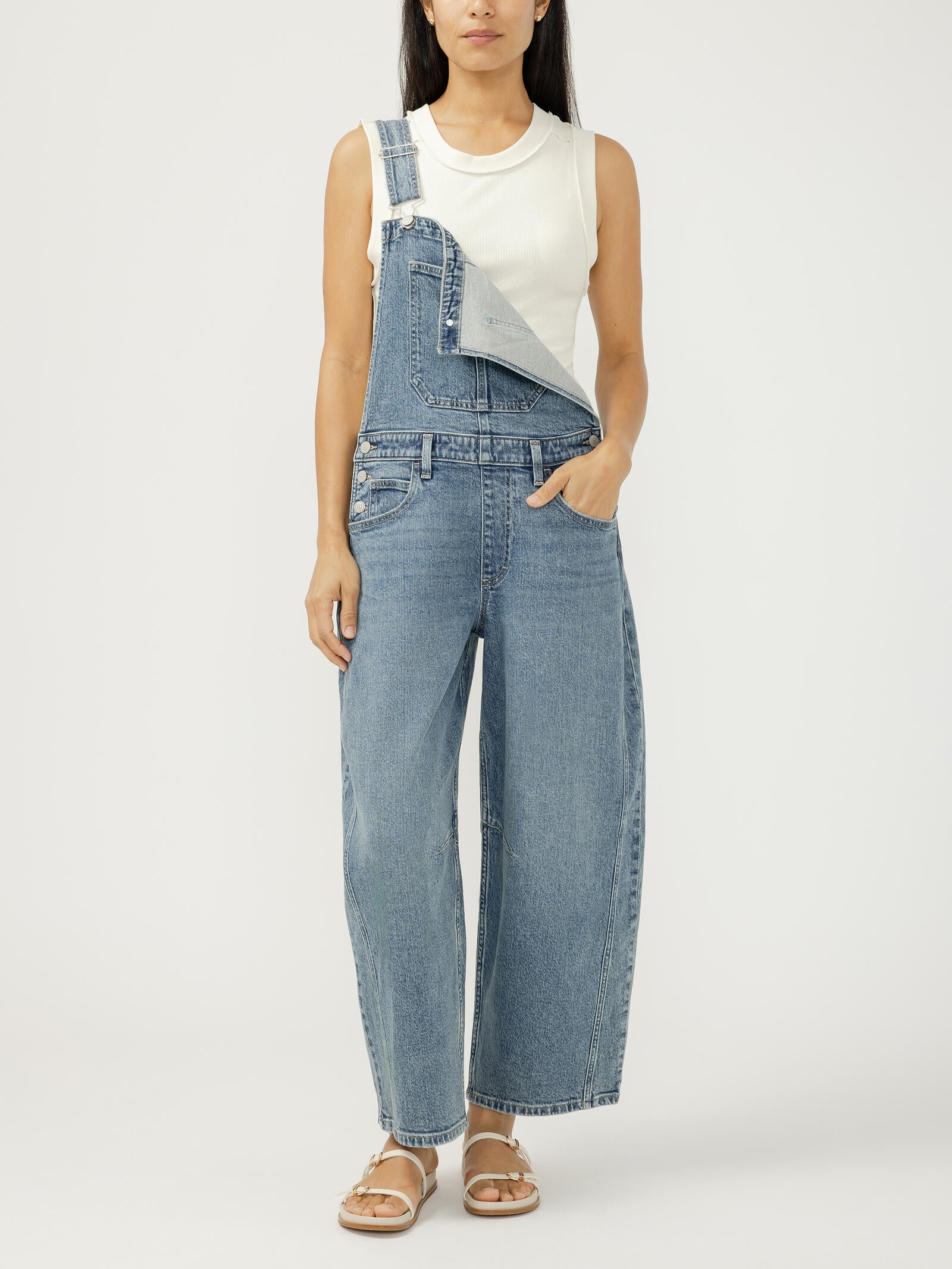 Denim Barrel Leg Overalls