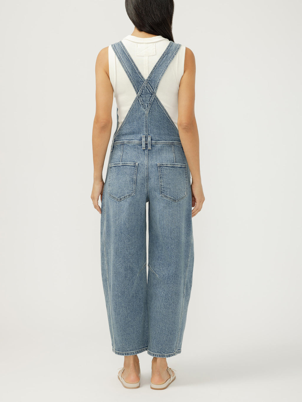 Denim Barrel Leg Overalls