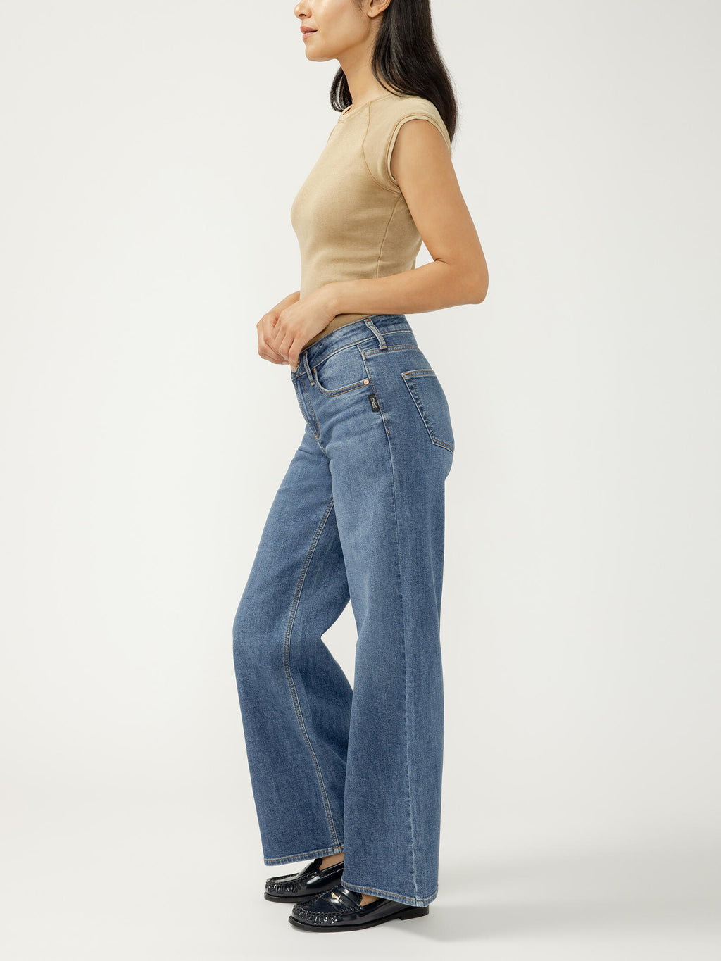 Suki Mid Rise Wide Leg Knit Flex Jeans