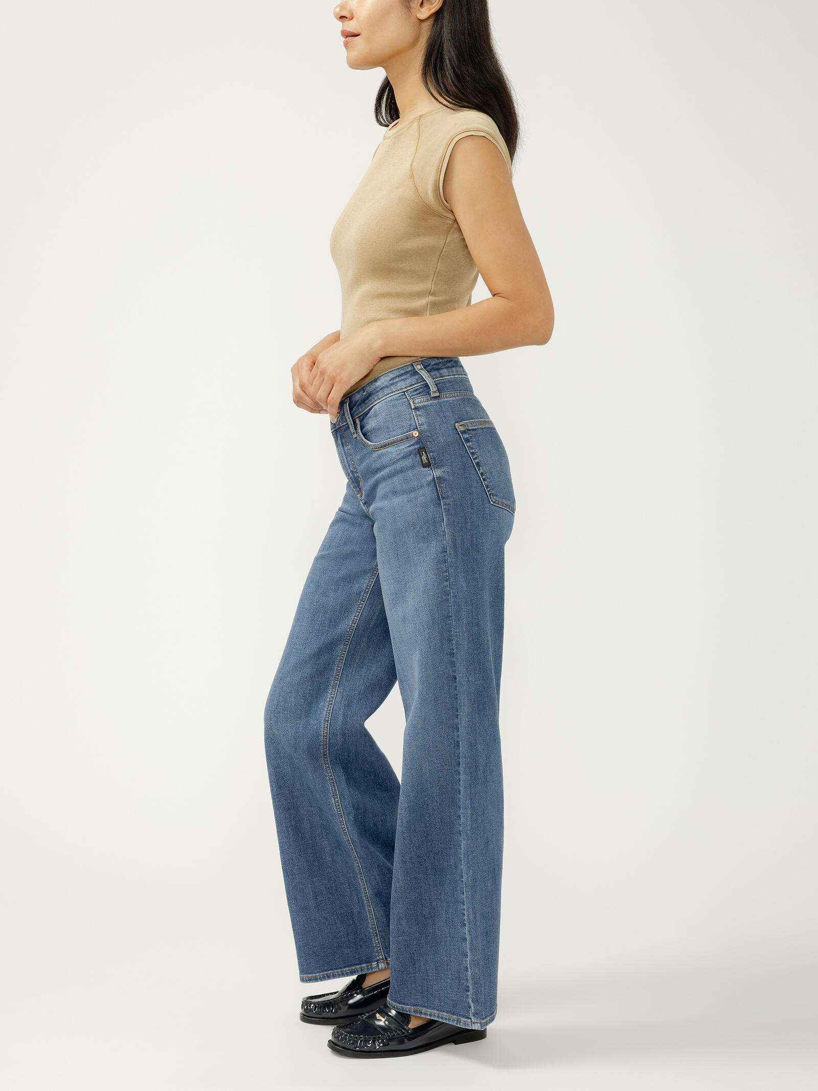 Suki Mid Rise Wide Leg Knit Flex Jeans