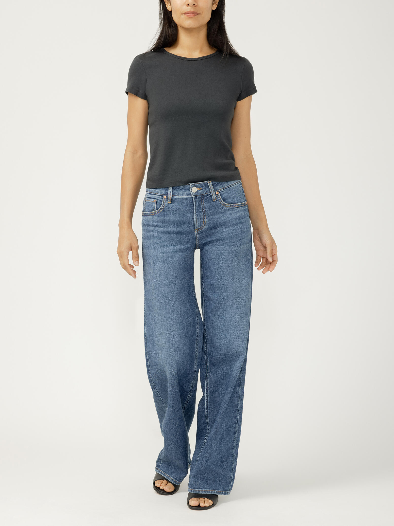Suki Mid Rise Wide Leg Knit Flex Jeans