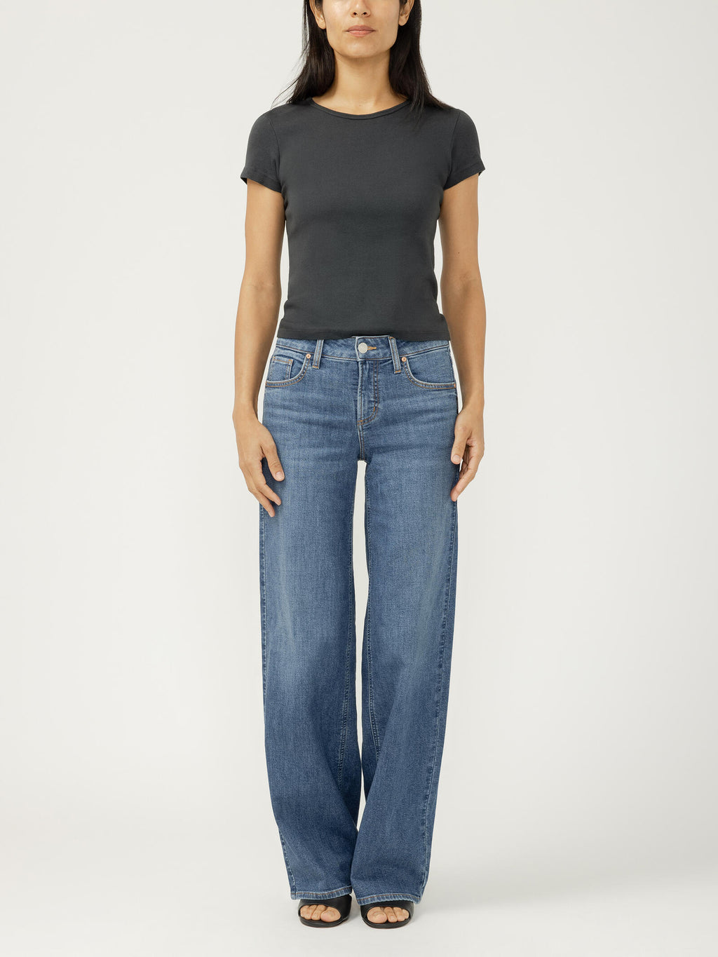 Suki Mid Rise Wide Leg Knit Flex Jeans