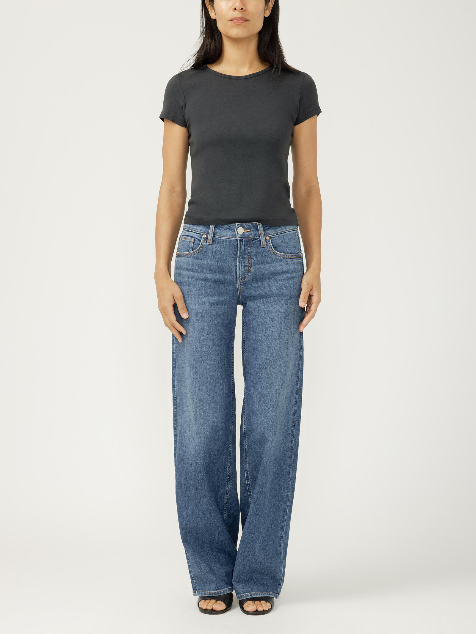 Suki Mid Rise Wide Leg Knit Flex Jeans