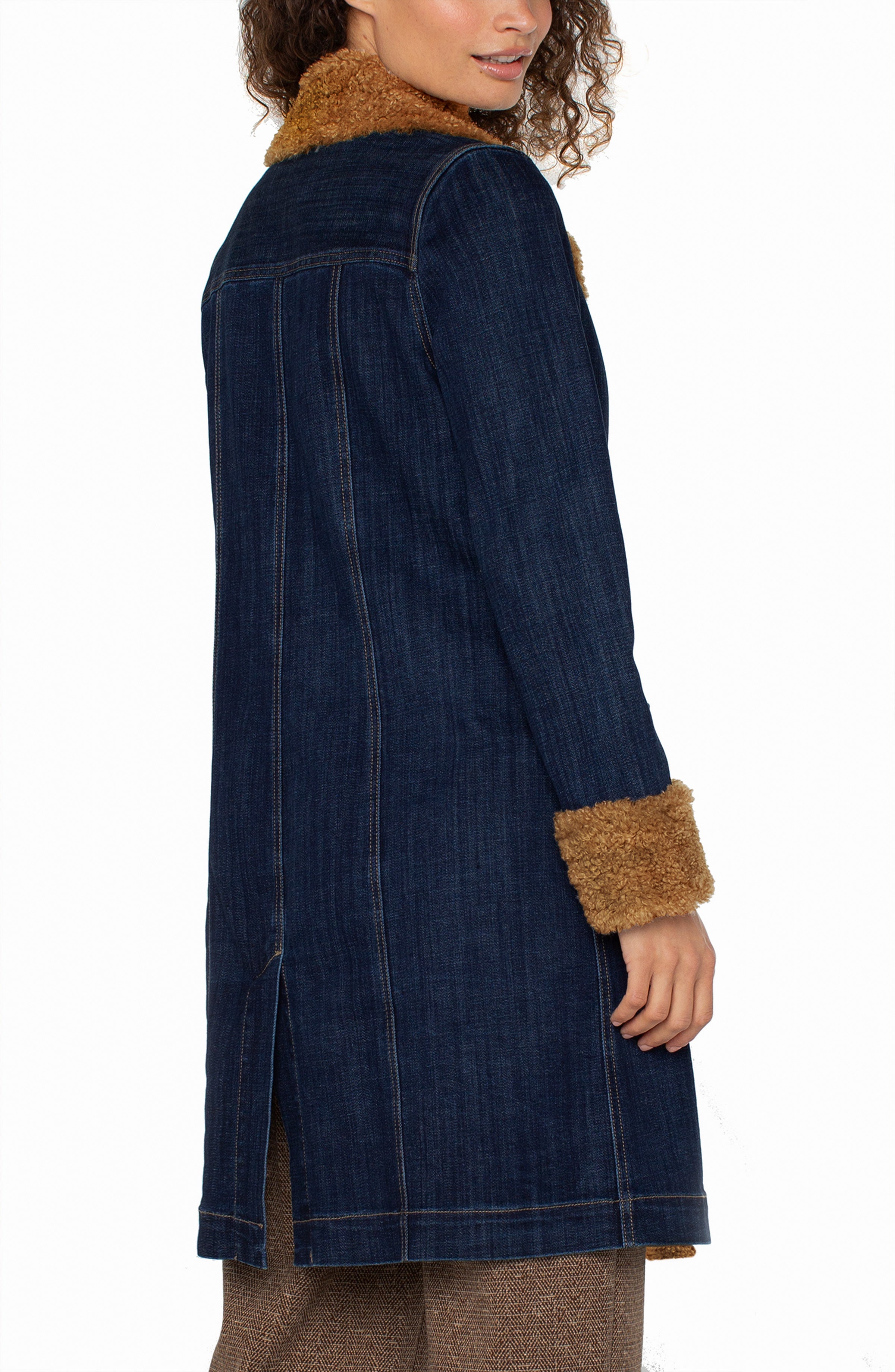 Sherpa Trimmed Long Denim Jacket