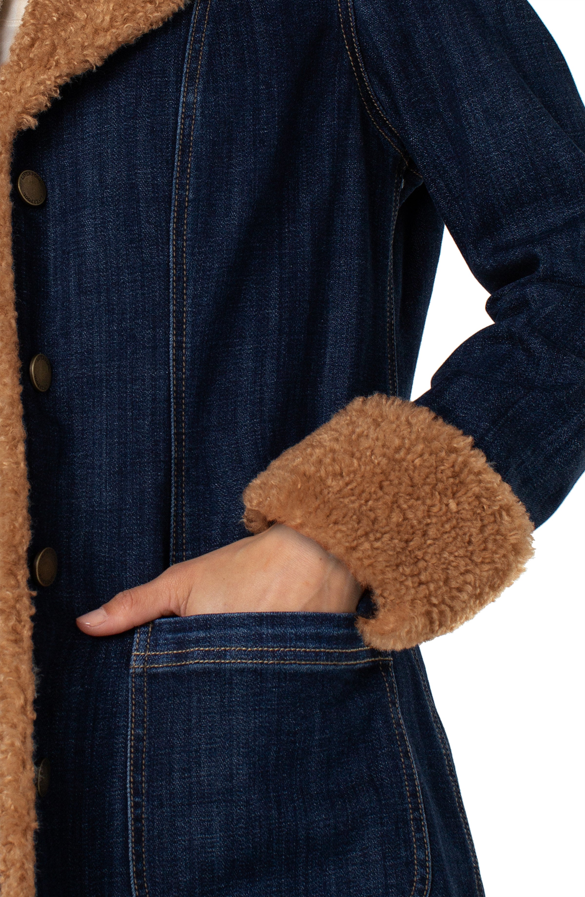 Sherpa Trimmed Long Denim Jacket