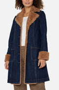 Sherpa Trimmed Long Denim Jacket
