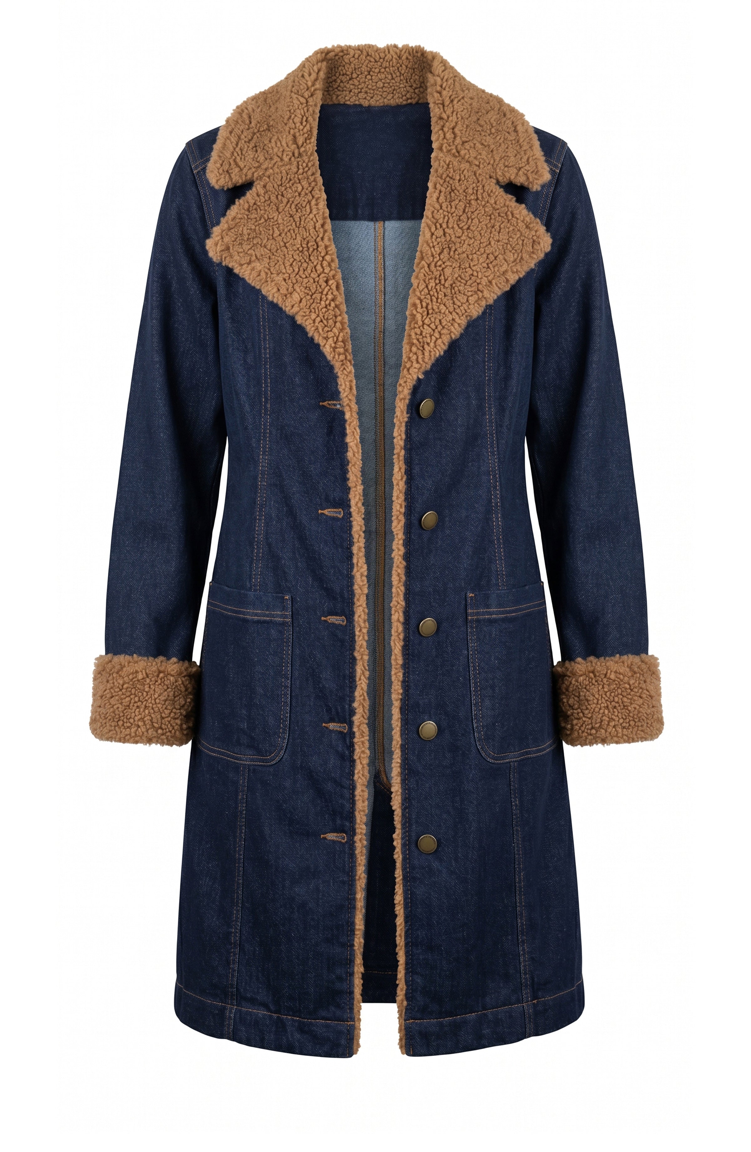 Sherpa Trimmed Long Denim Jacket