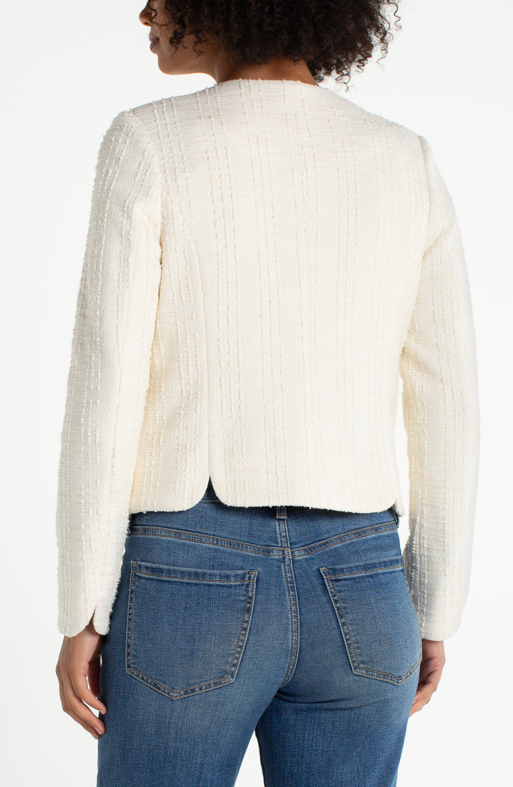 Collarless Jacket with Scallop Detail