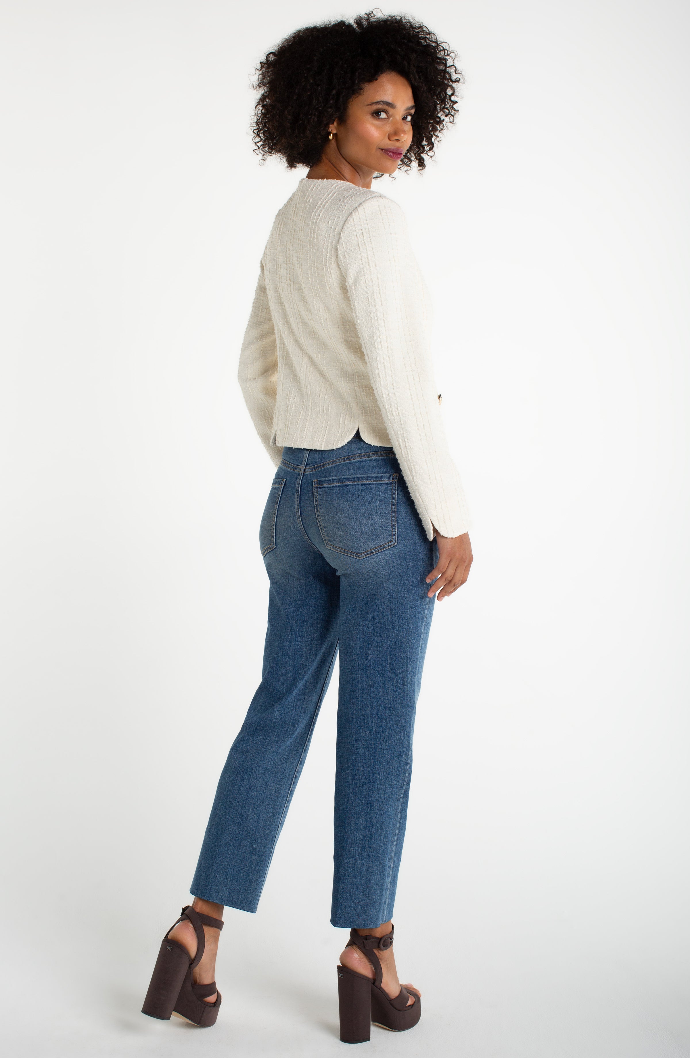 Collarless Jacket with Scallop Detail