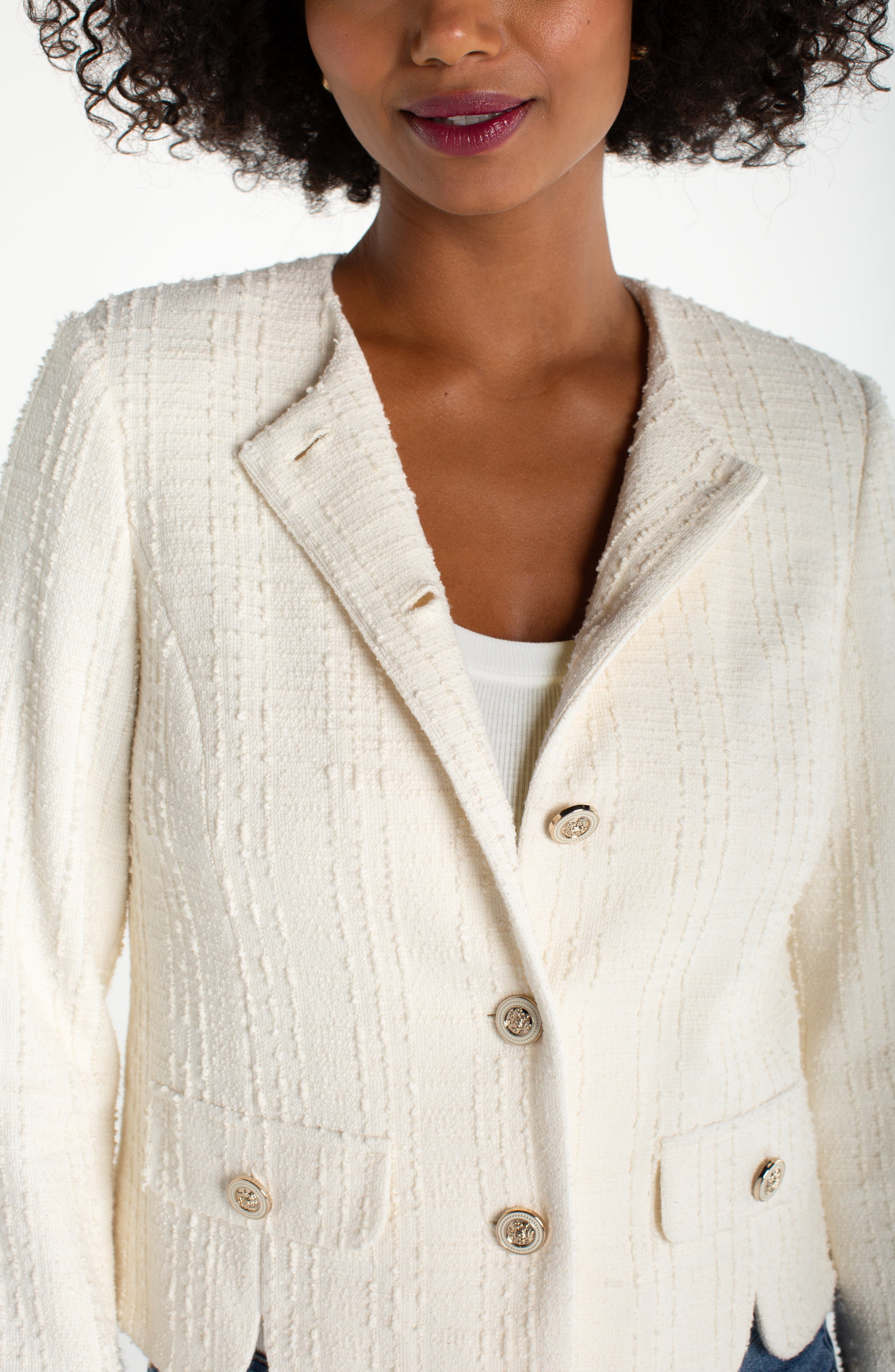 Collarless Jacket with Scallop Detail