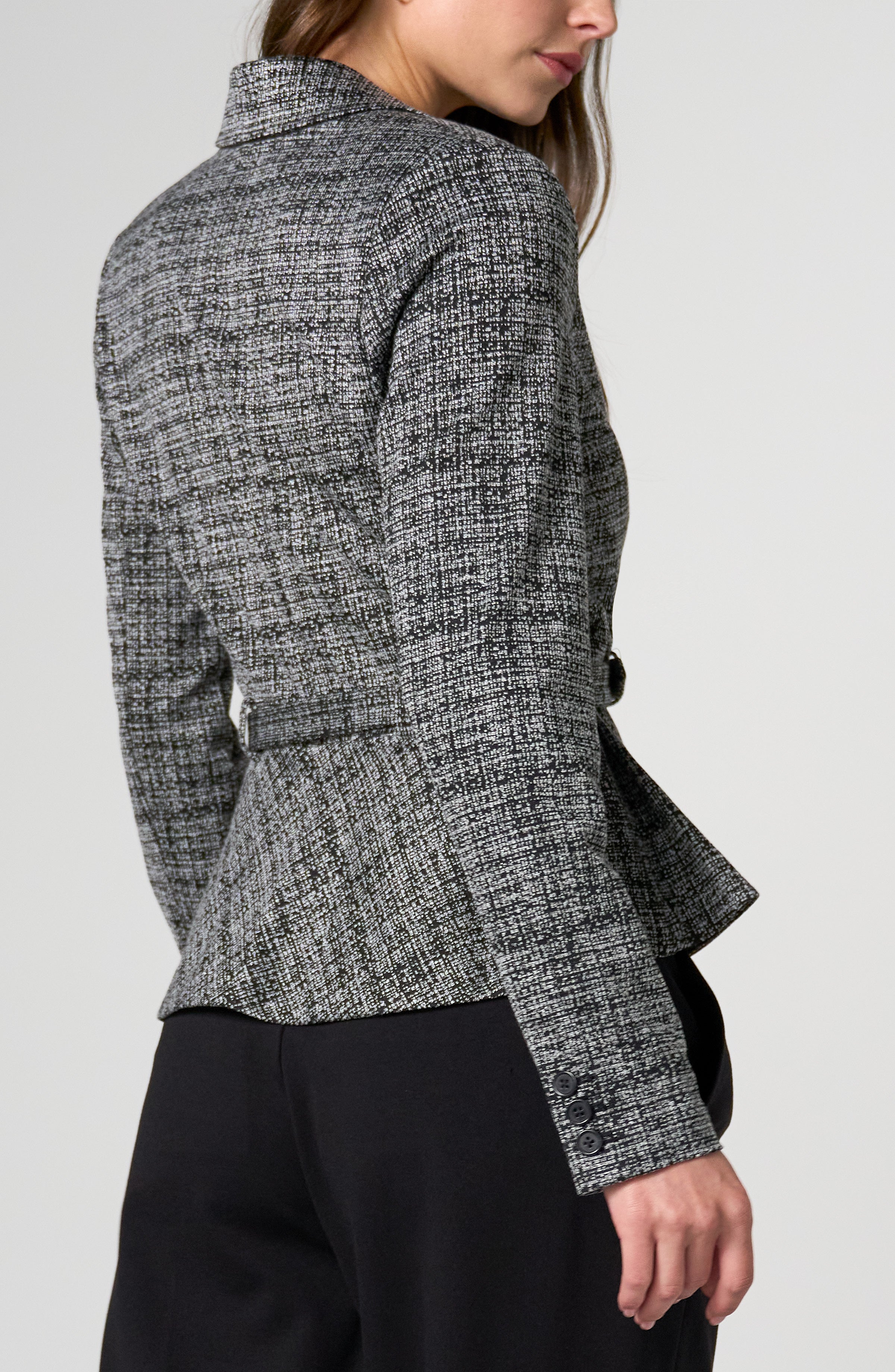 Belted Peplum Tweed Blazer