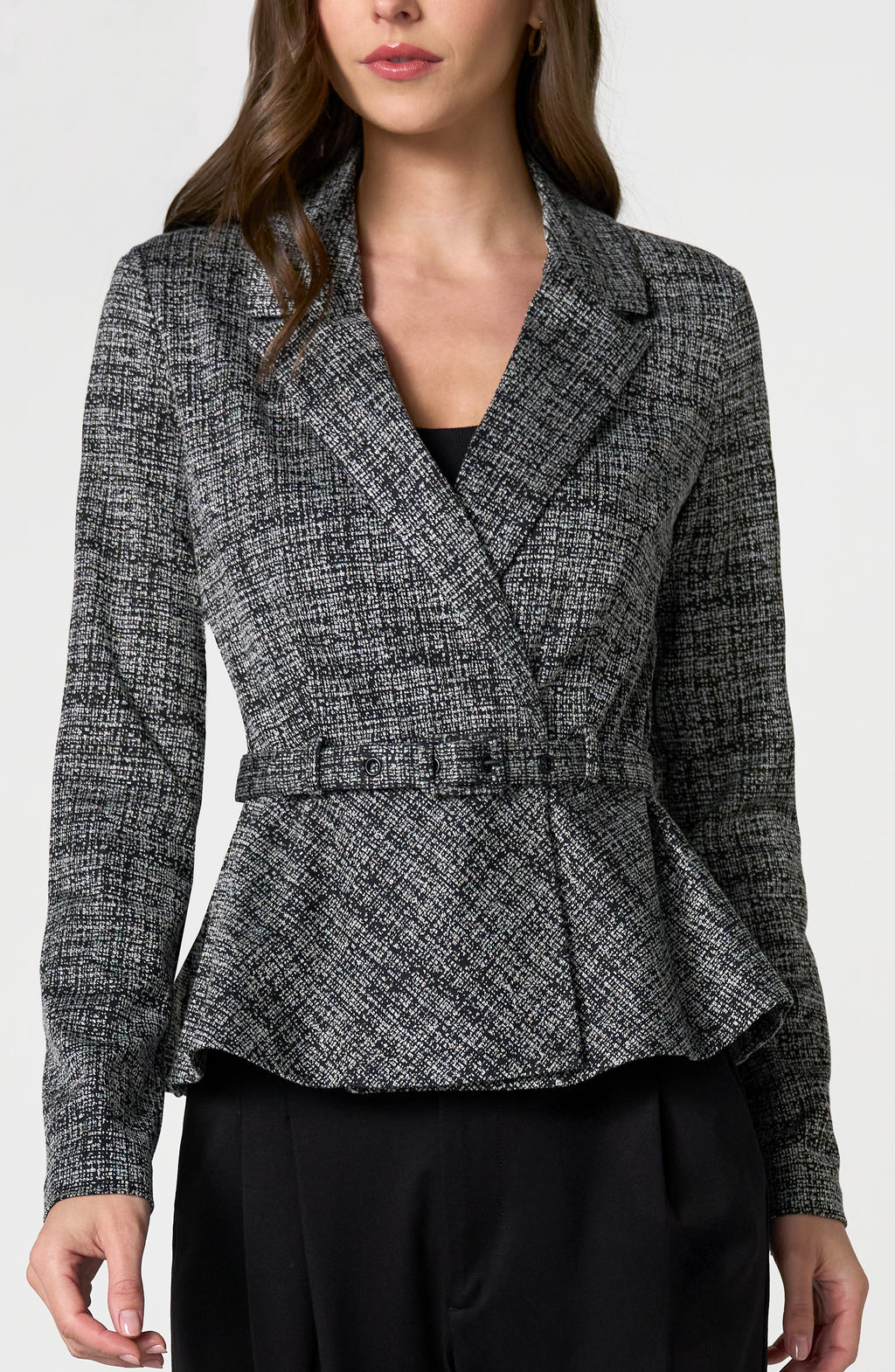 Belted Peplum Tweed Blazer