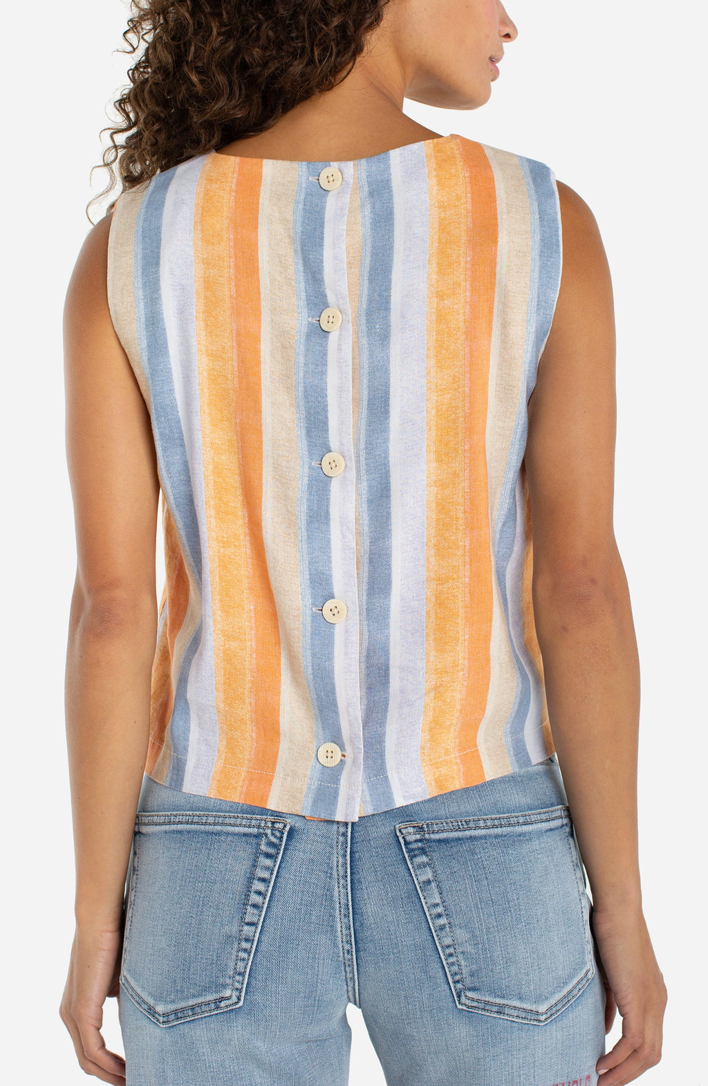 Sleeveless Shell Top with Button Back