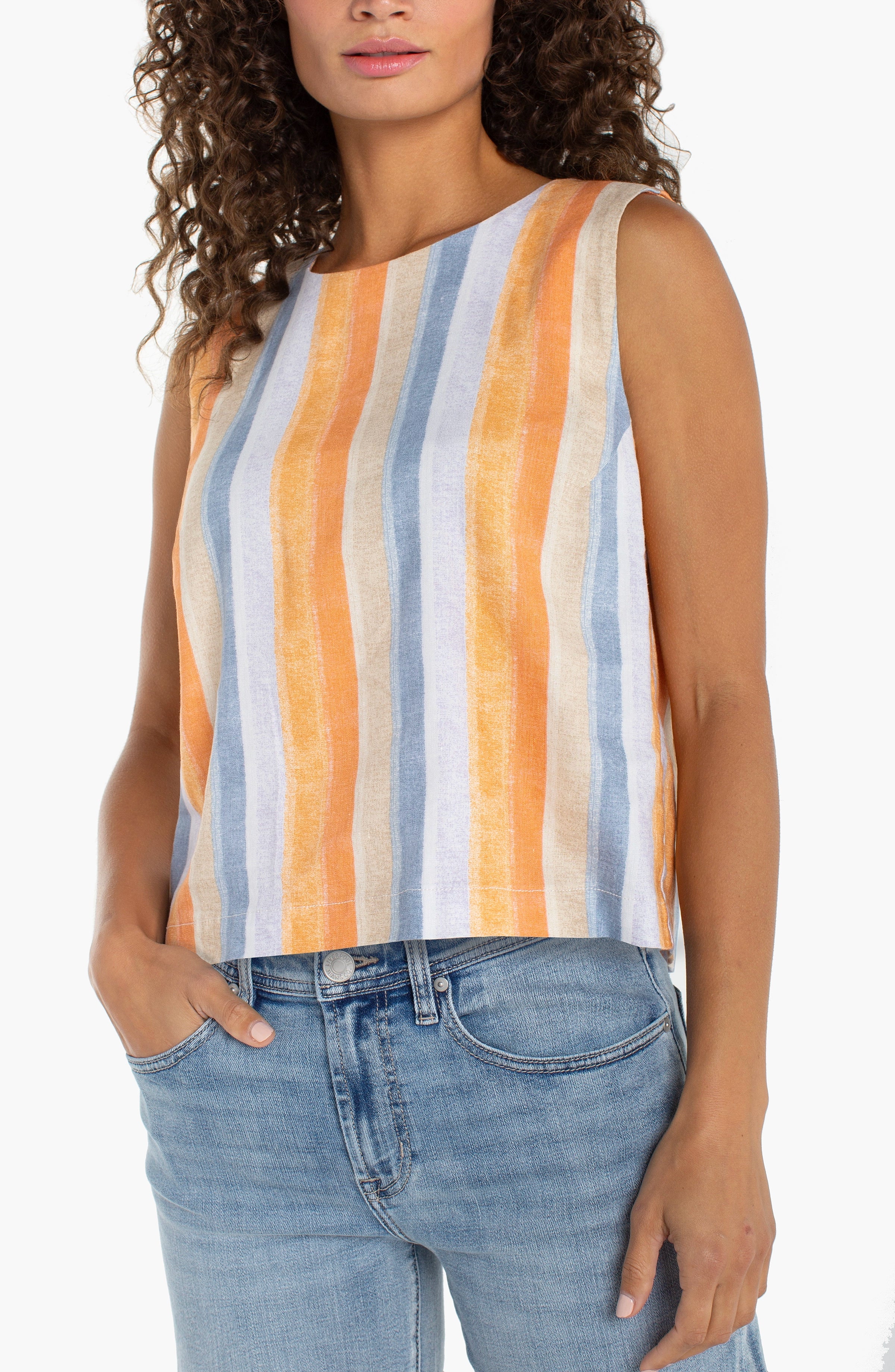 Sleeveless Shell Top with Button Back