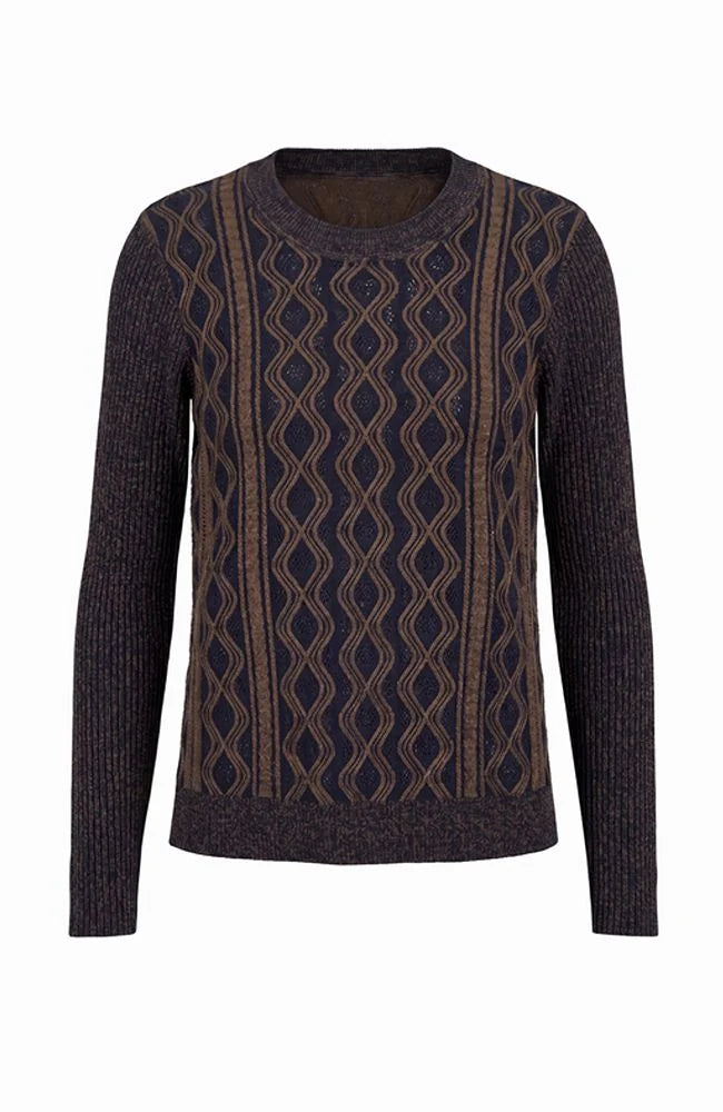 Long Sleeve Wavy Detail Crewneck Sweater