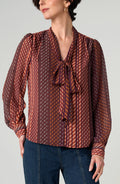 Long Sleeve Woven Blouse With Neck Tie