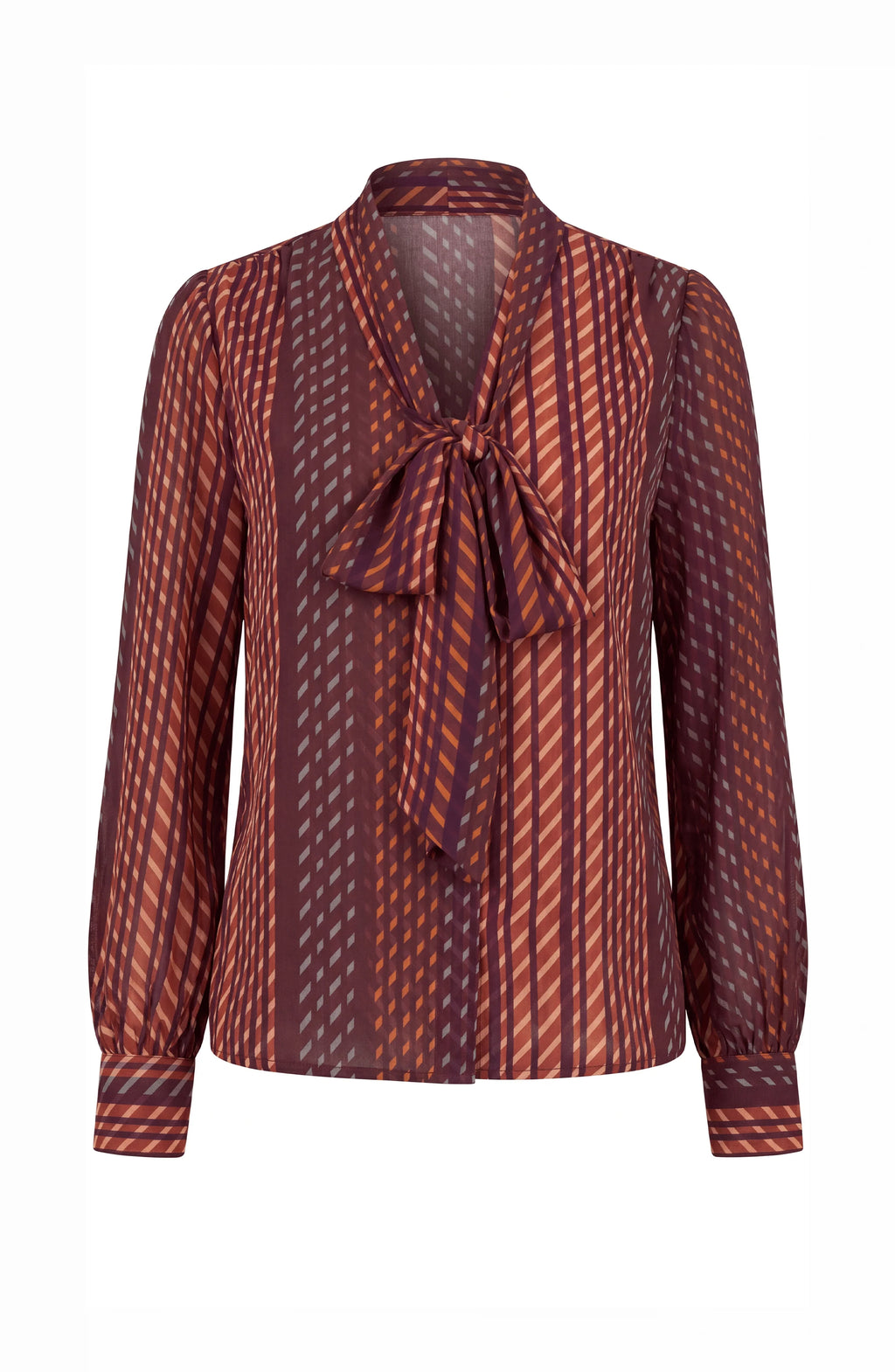 Long Sleeve Woven Blouse With Neck Tie