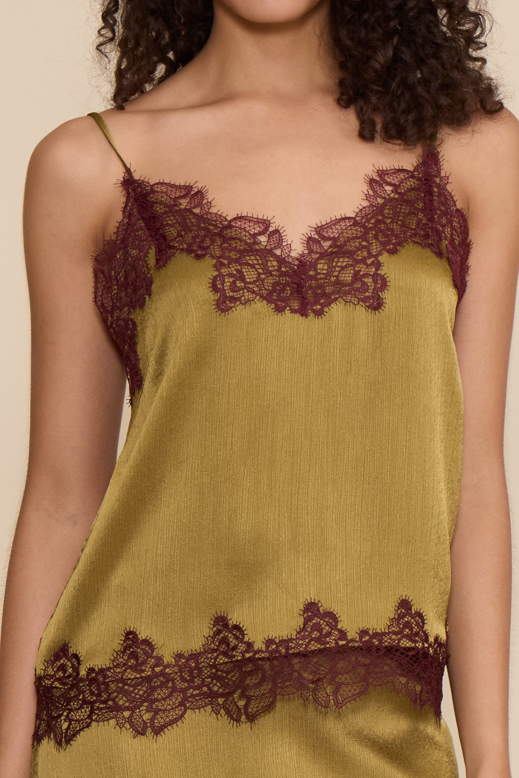 Vanessa Satin Lace Trim Sleeveless Top