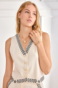 Polim Linen Vest with Embroidered Borders