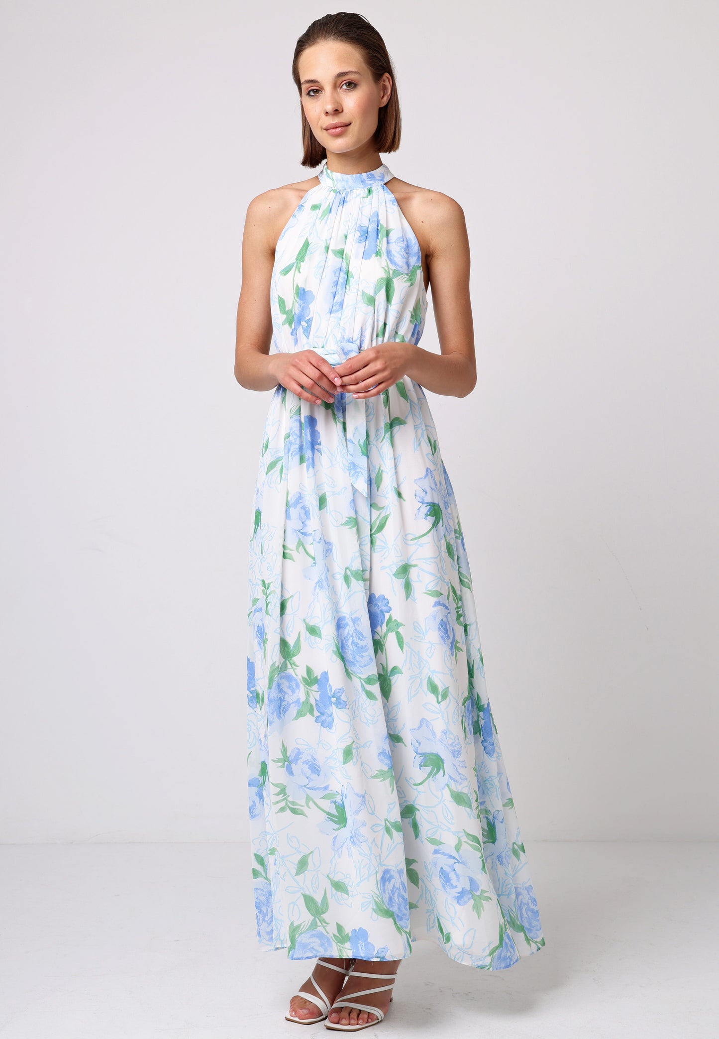 Floral Chiffon Halter Maxi Dress