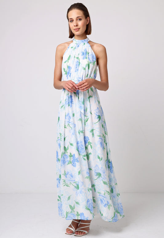 Floral Chiffon Halter Maxi Dress