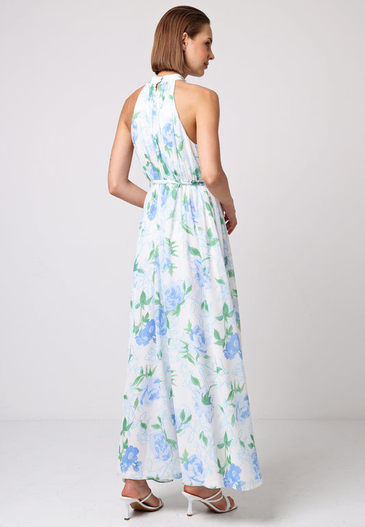 Floral Chiffon Halter Maxi Dress