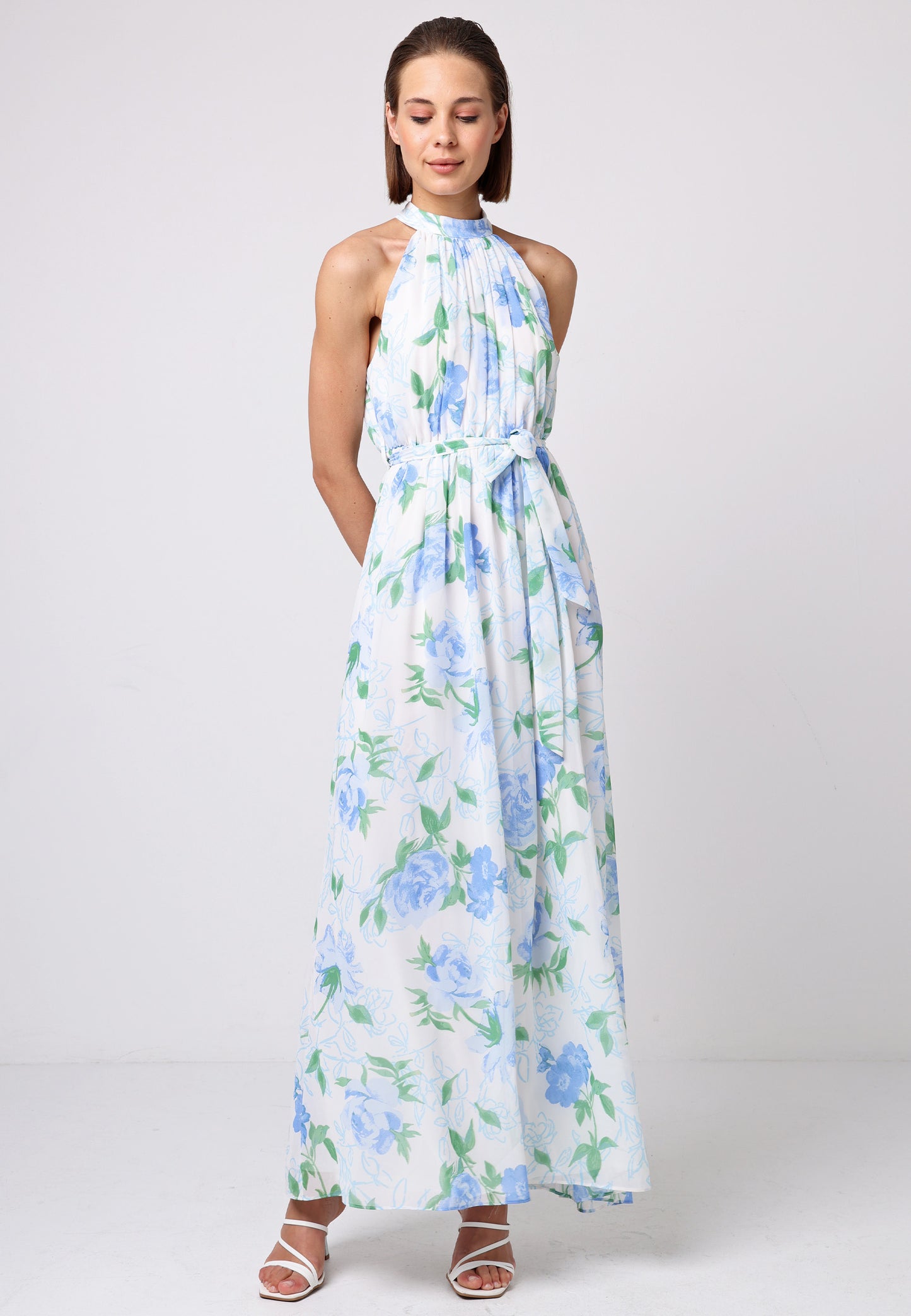 Floral Chiffon Halter Maxi Dress