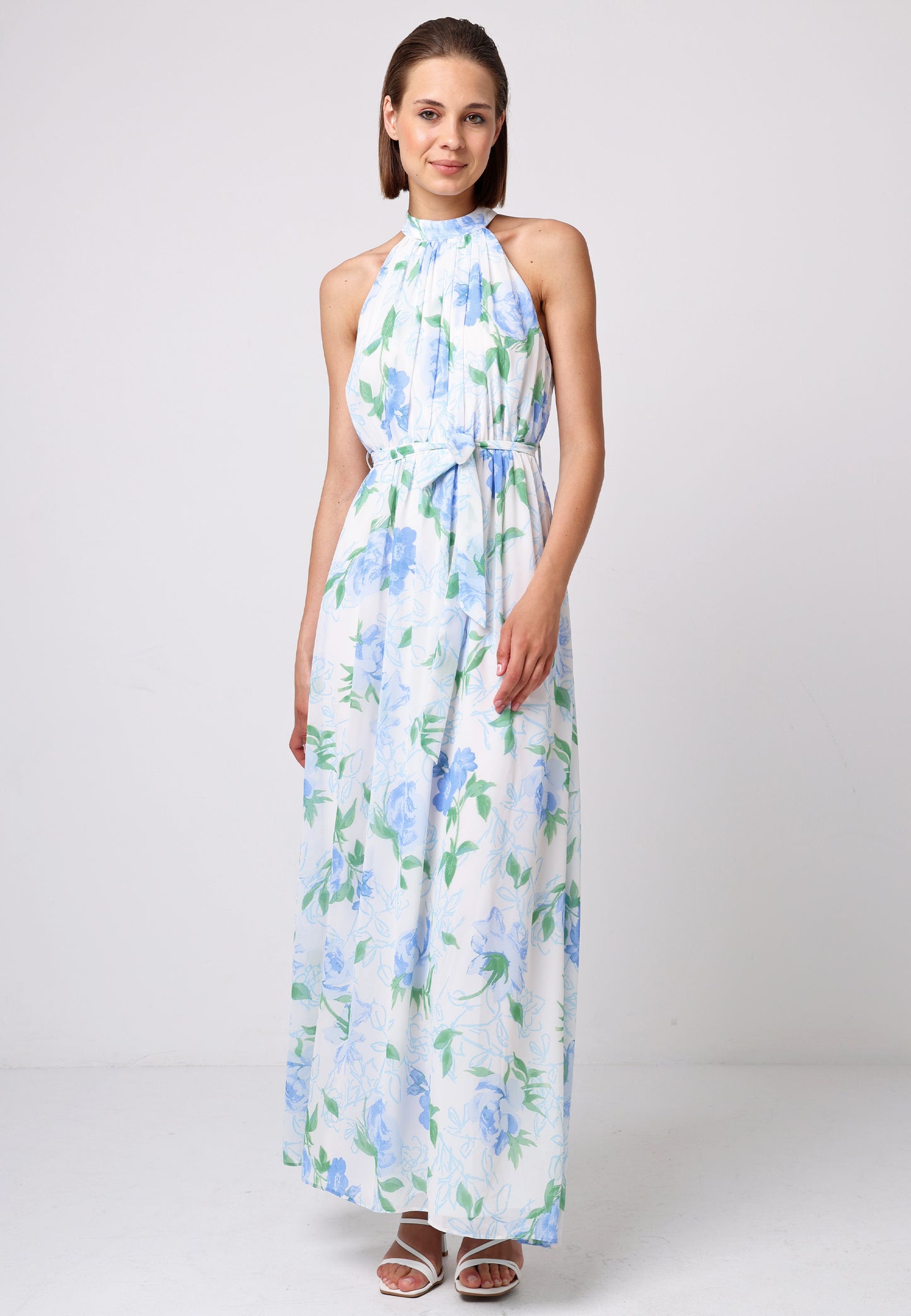 Floral Chiffon Halter Maxi Dress