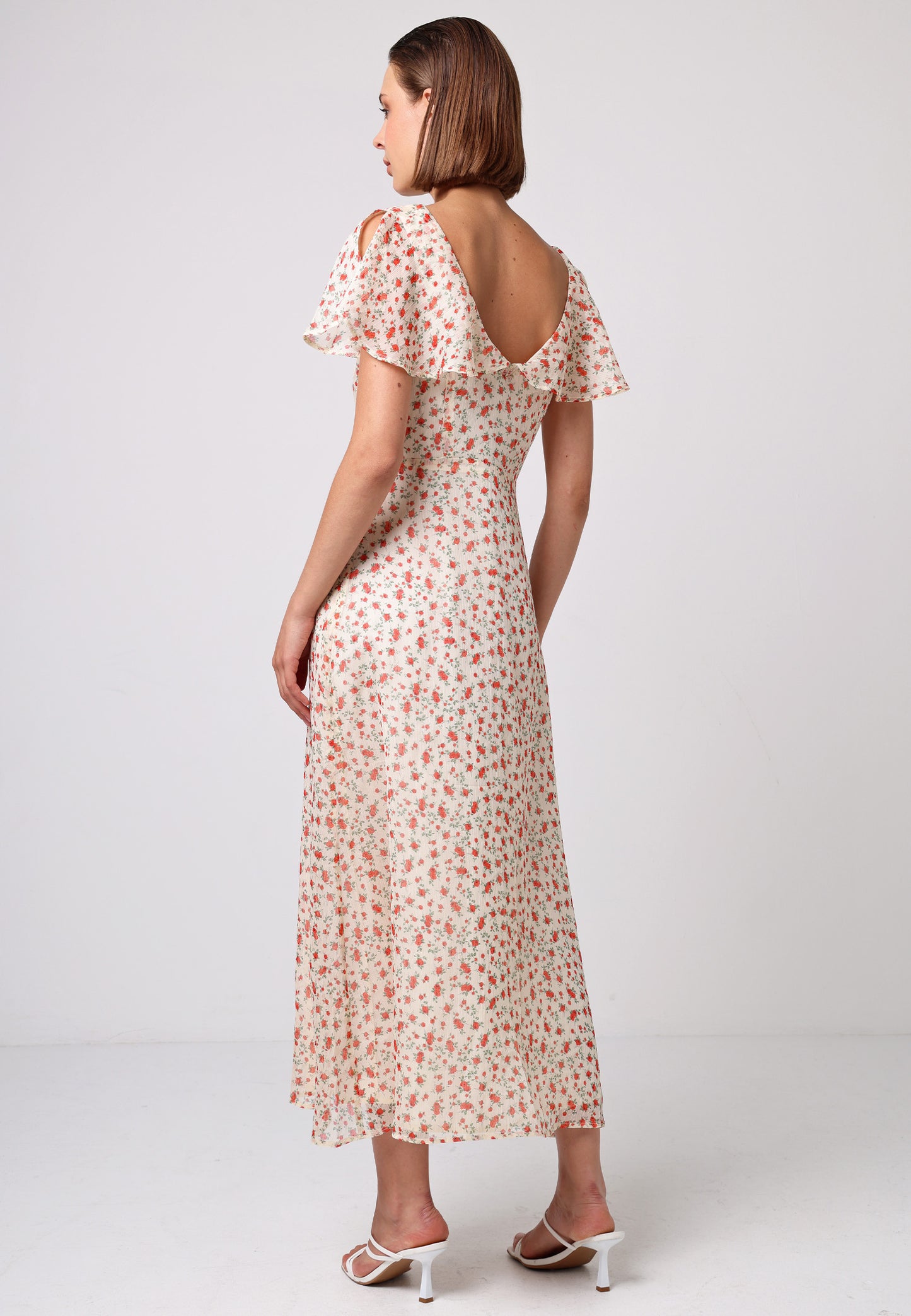 Flutter Sleeve Button Midi Dress