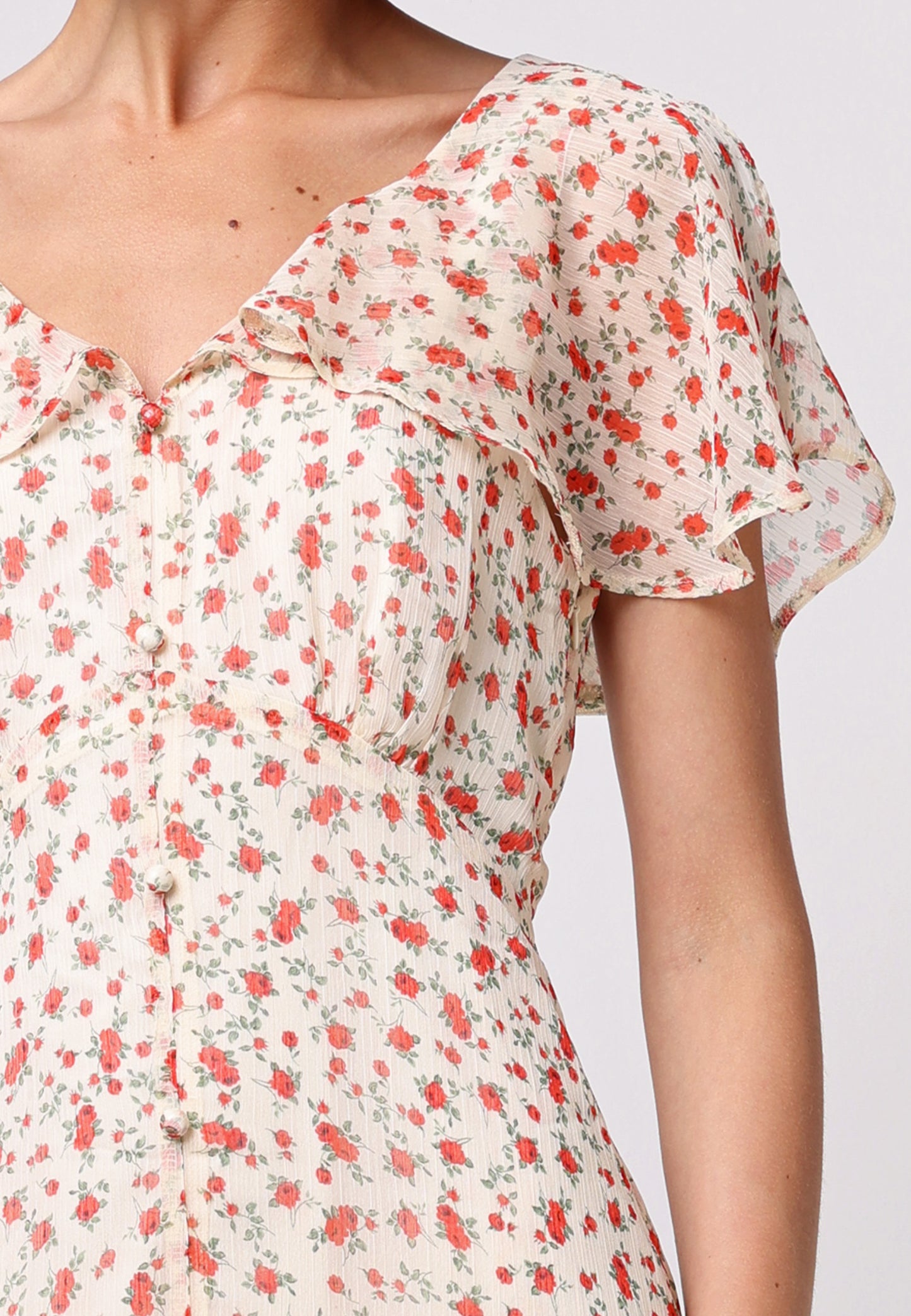 Flutter Sleeve Button Midi Dress
