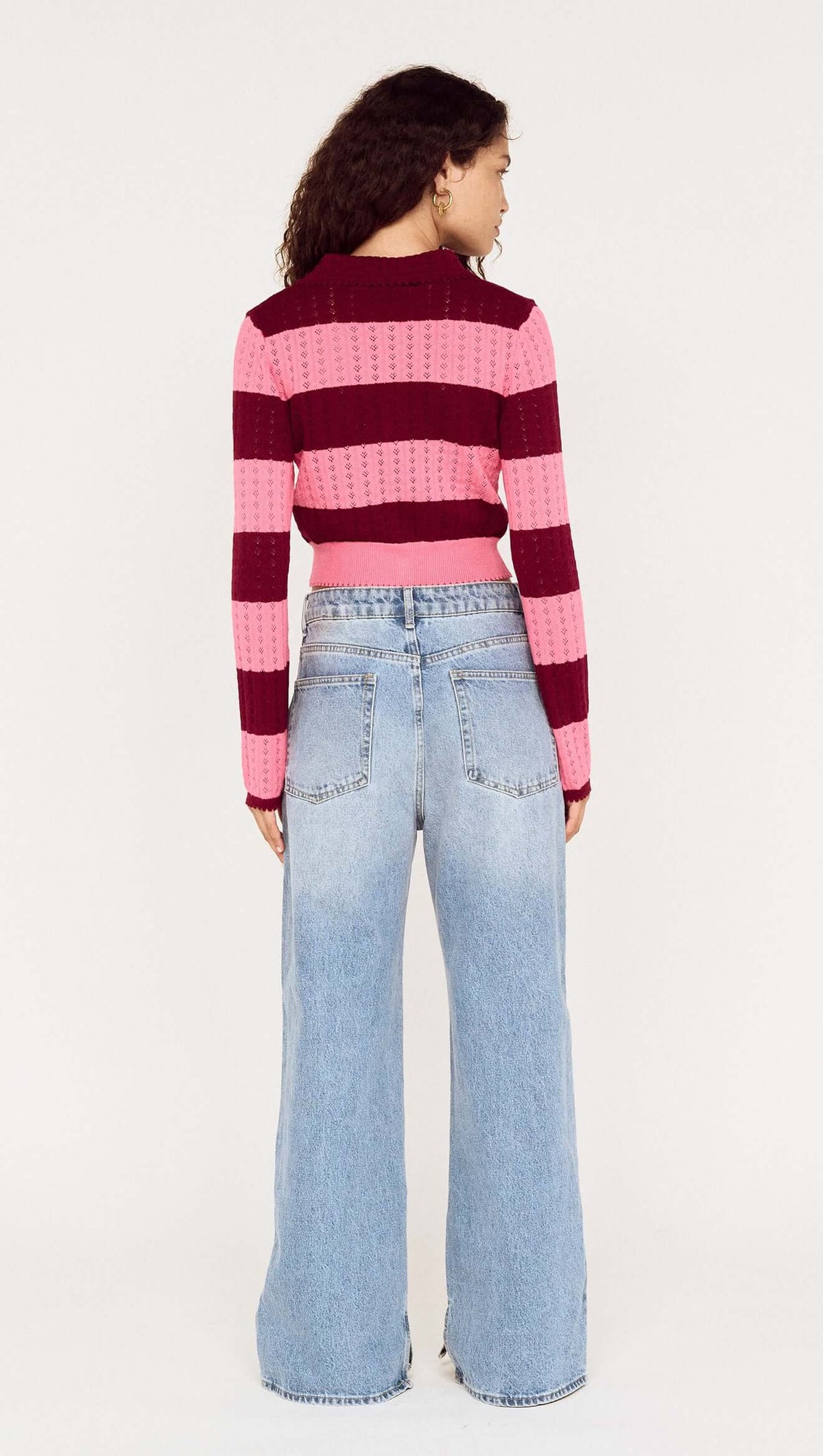 Selena Pink Stripe Pointelle Knit Cardi