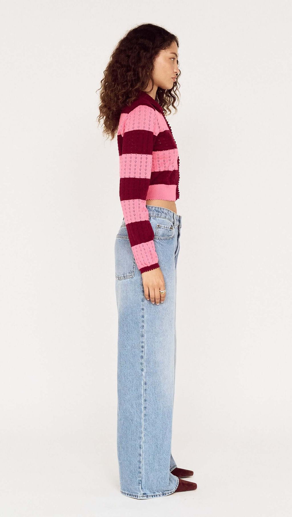 Selena Pink Stripe Pointelle Knit Cardi