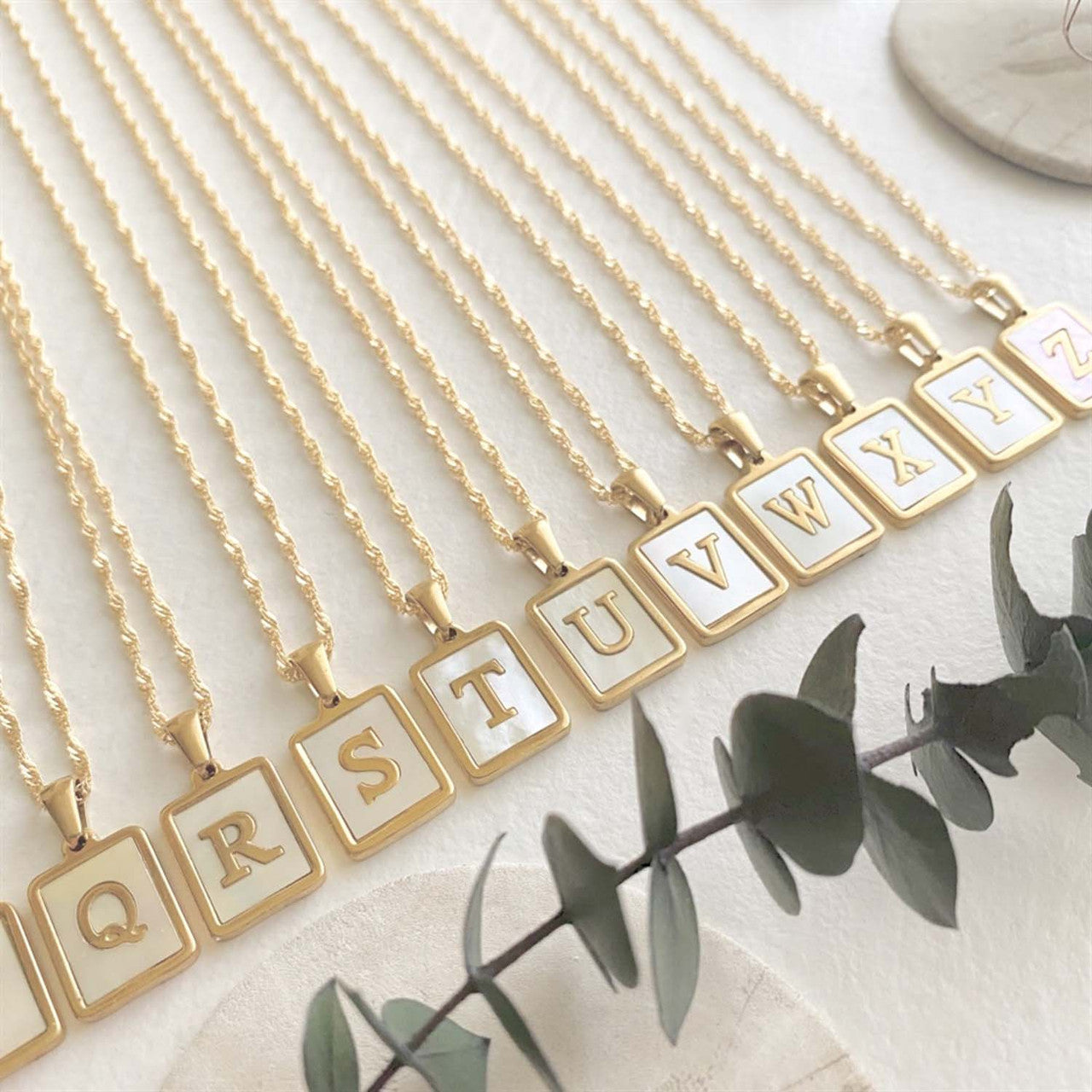 Carrie Mother Of Pearl Inlayed Initial Charm Necklace