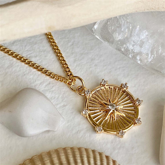 Chasca Double Layer Chain Necklace With Compass Charm