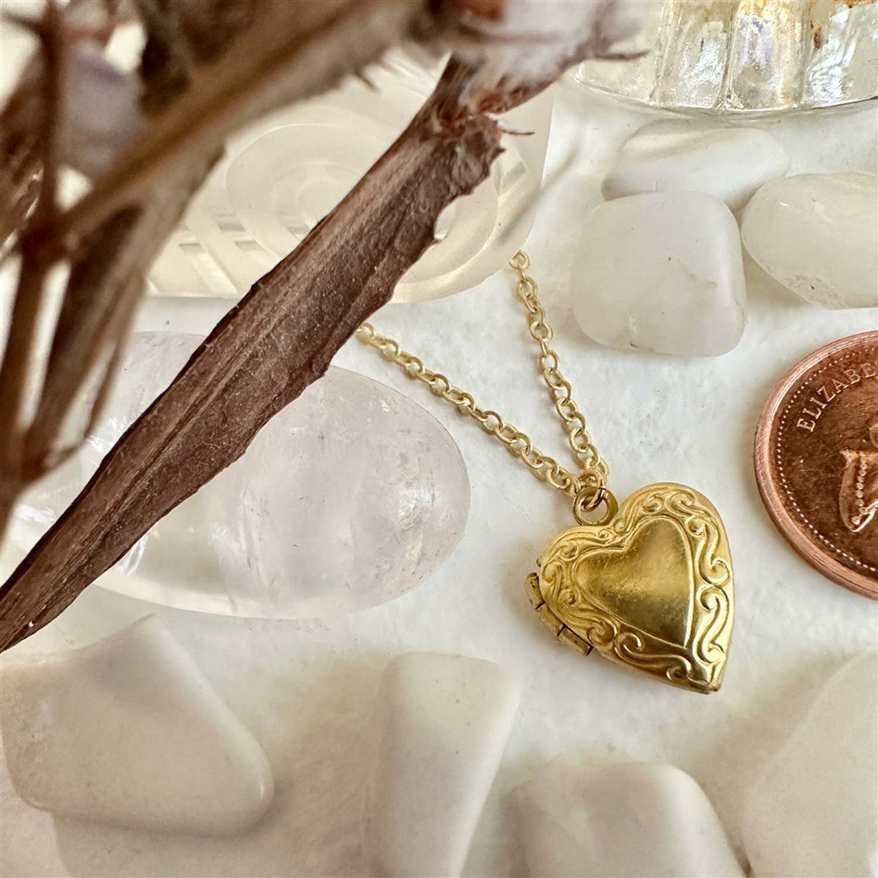 Elizabeth Vintage Heart Shaped Locket Charm Necklace