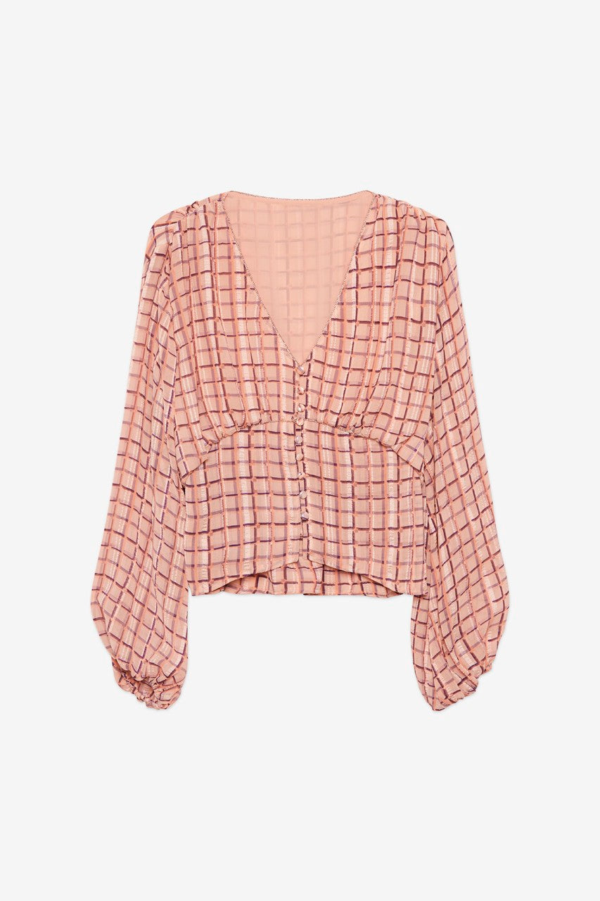 Checkered Print Flowy Blouse