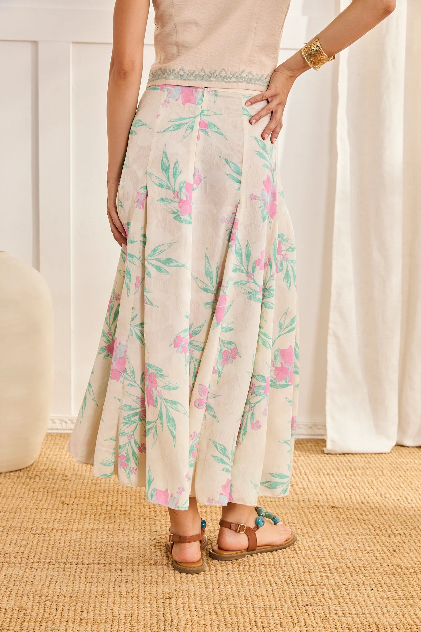 Ravari Floral Jacquard Midi Skirt