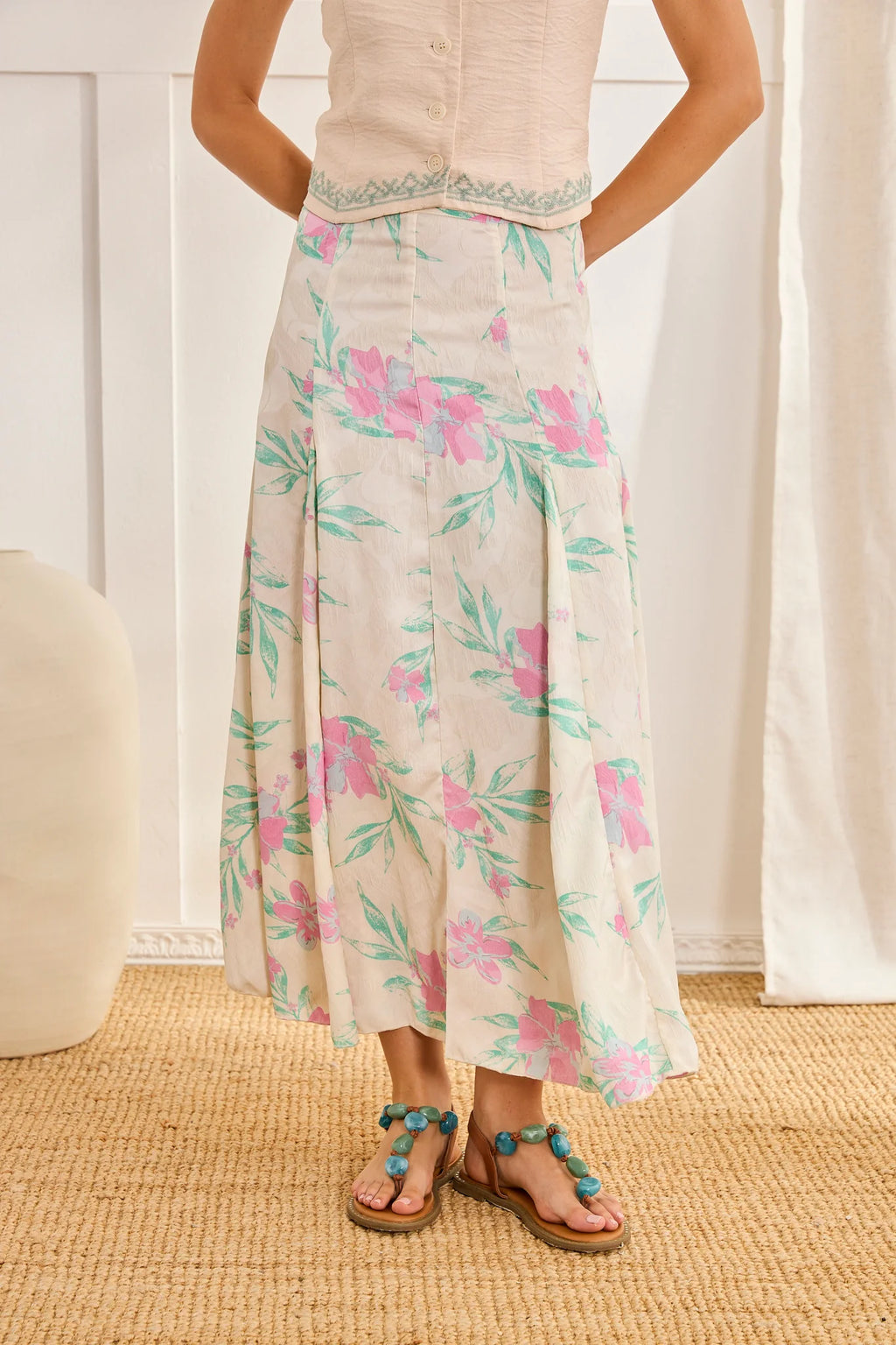 Ravari Floral Jacquard Midi Skirt