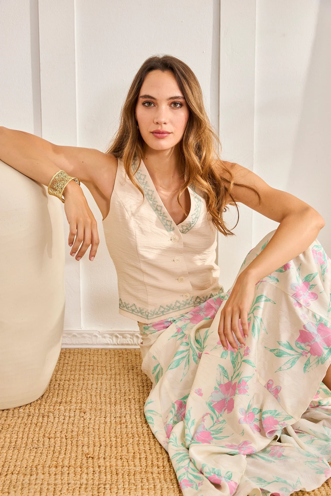 Ravari Floral Jacquard Midi Skirt