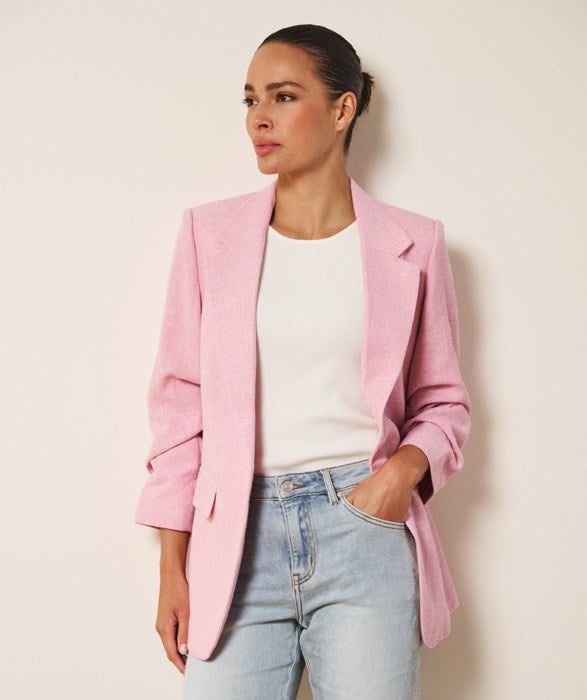 Gathered Sleeve Linen Look Blazer