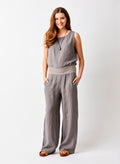 Sultan Wide Leg Linen Pants With Stretch Waistband