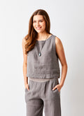 SYLVIANA LINEN ROUND NECK FLARED SLEEVELESS TOP