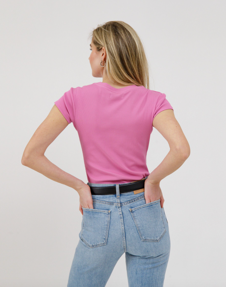 Ribbed Fitted T-Shirt with Cap Sleeves
