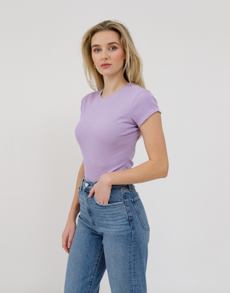 Ribbed Fitted T-Shirt with Cap Sleeves