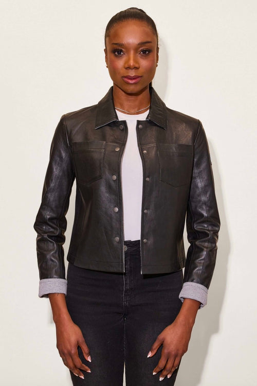 Lefei Cropped Collared Leather Jacket