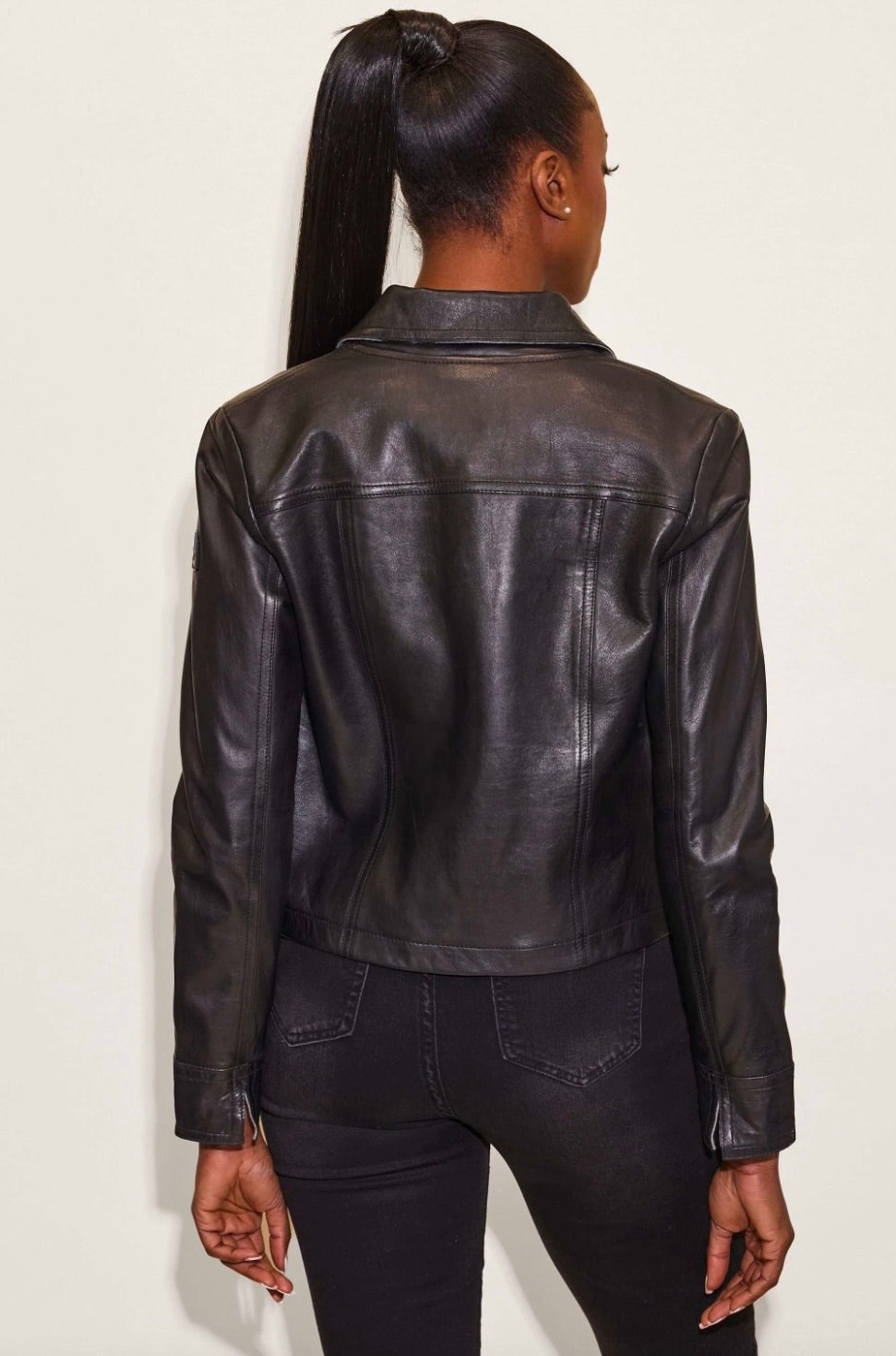 Lefei Cropped Collared Leather Jacket