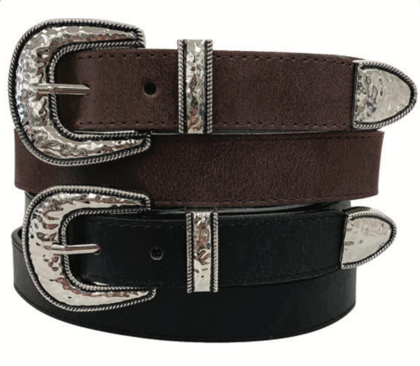 Hammered Silver Western Leather Belt
