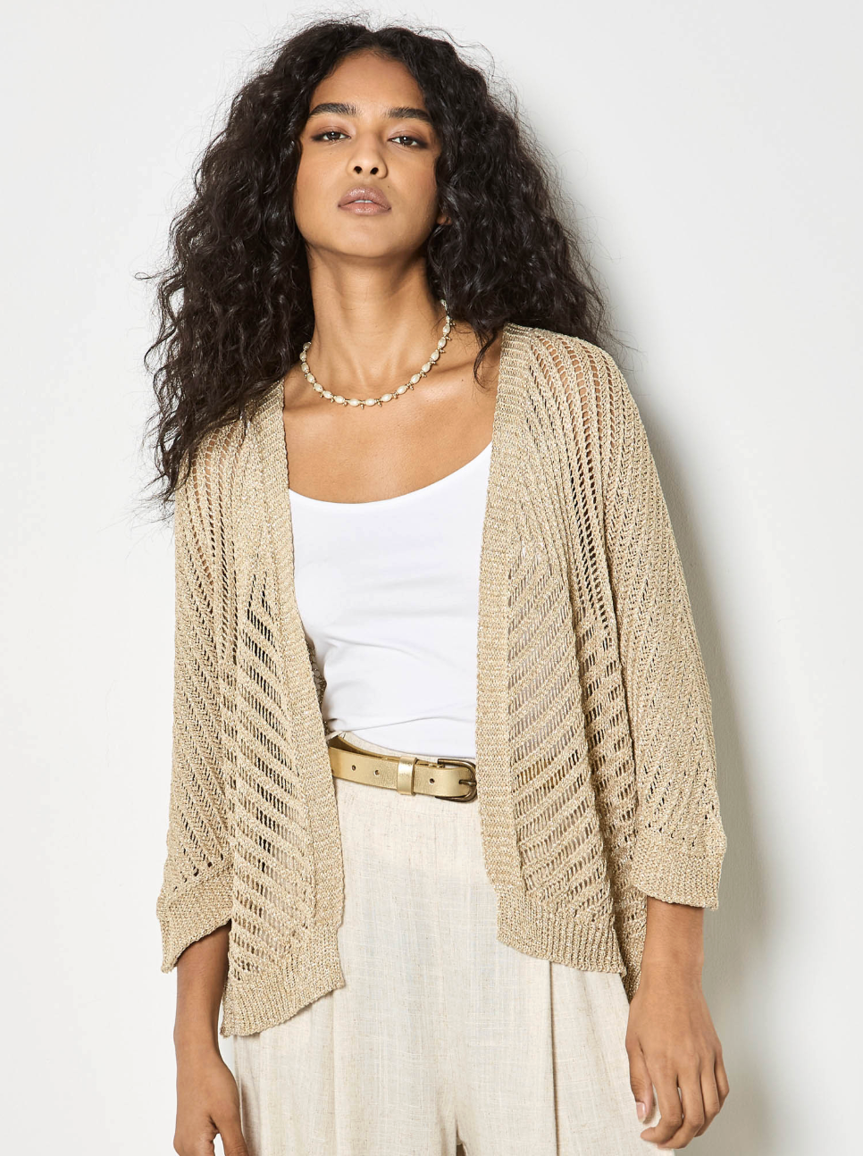 Gold Kitted Open Cardigan