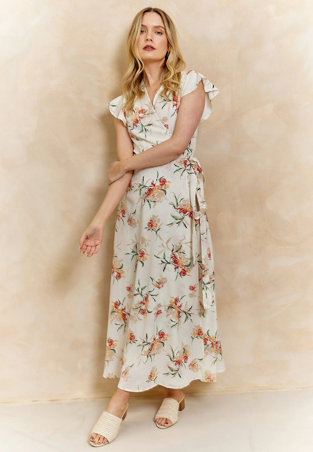 Wrap Maxi Dress with Cap Sleeve