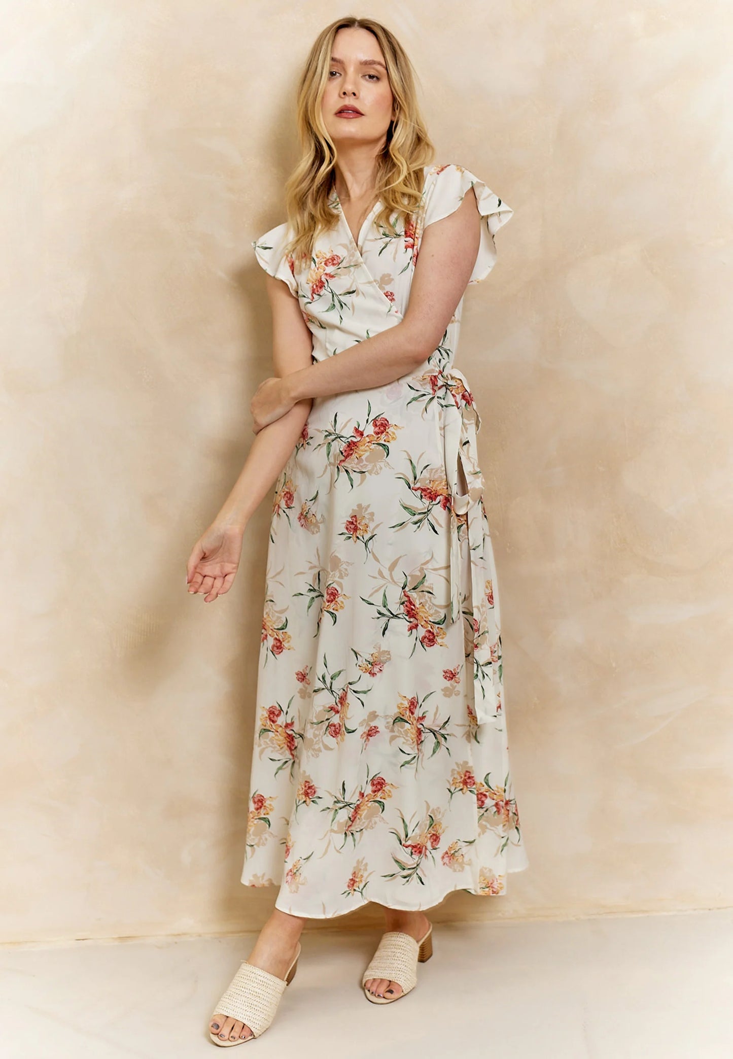 Wrap Maxi Dress with Cap Sleeve